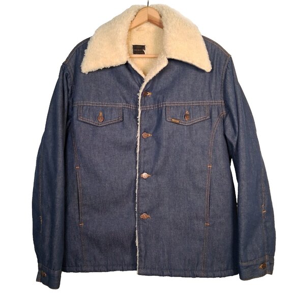 Sears Roebucks Other - Vintage Sears Roebucks Denim Trucker Jean Jacket Men 46 R Sherpa Lined Blue